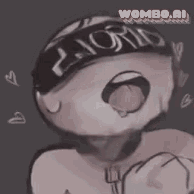 a drawing of a person with a bandana on their head that says world on it .