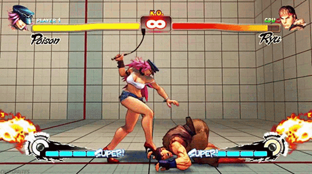 a video game with poison and ryu playing