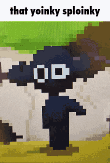 a pixel art drawing of a monster with the words that yoinky sploinky below it