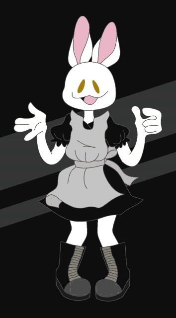 a cartoon of a white rabbit wearing a black and white dress