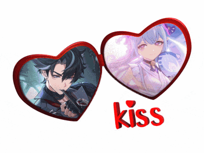 a couple of hearts with the word kiss on the bottom right