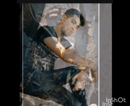 a painting of a man and a wolf with the word inshot in the bottom right corner