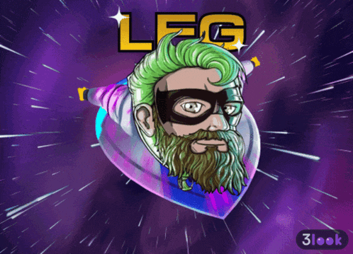 a cartoon of a man with green hair and a beard with the letters lfg above his head