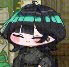 a close up of a cartoon character with black hair and a green hat .