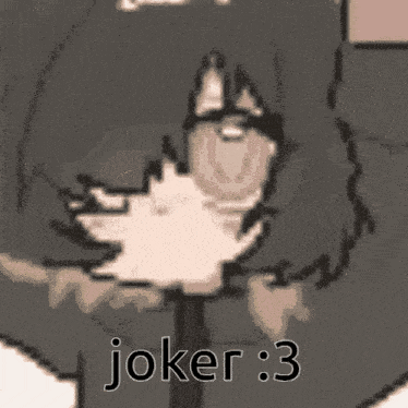 a pixel art of a cat with the words joker : 3 on it .