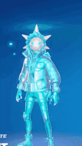a person in a blue jacket with a cone on their head .