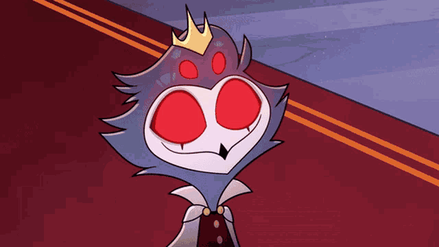 a cartoon character with red eyes and a crown on its head