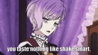 a picture of a girl with purple hair and the words you taste nothing like shake smart