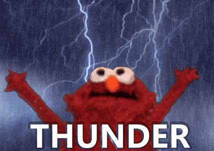 elmo with a lightning bolt behind him and the word thunder