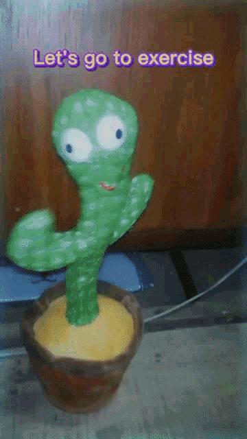 a dancing cactus with the words " let 's go to exercise " above it