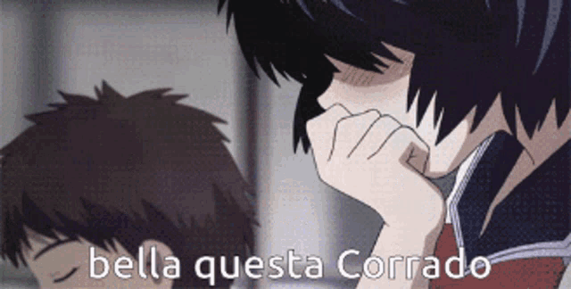 a picture of a boy and girl with the words bella questa corrado