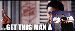 a picture of a man with the words get this man a below him