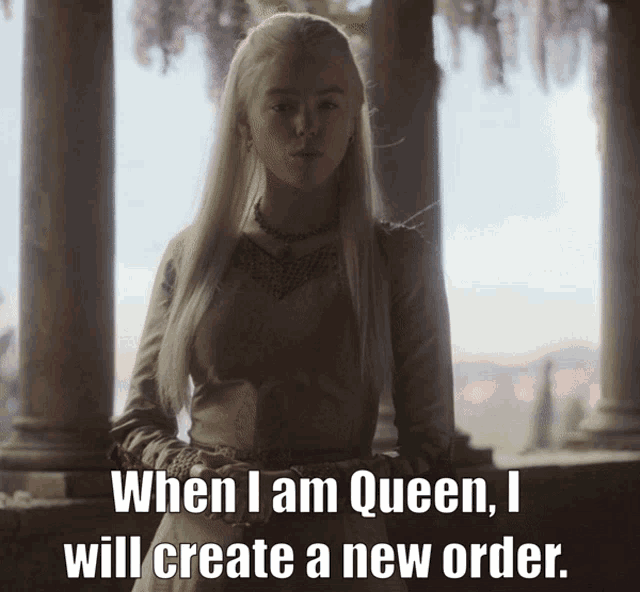 a picture of a woman with the words when i am queen i will create a new order