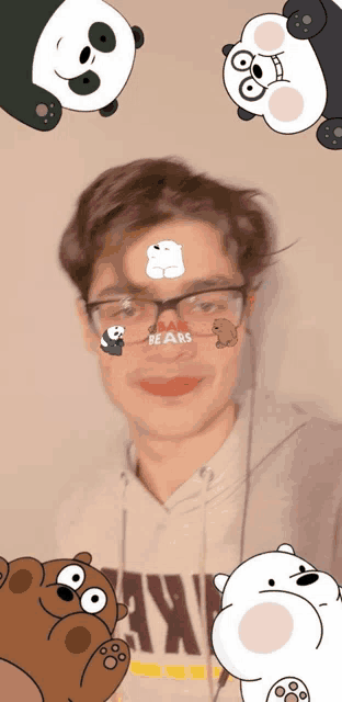 a man wearing glasses and a we bare bears hoodie