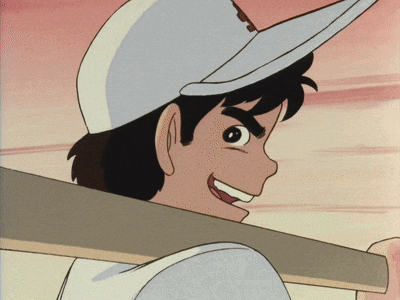 a cartoon character is smiling and holding a bat