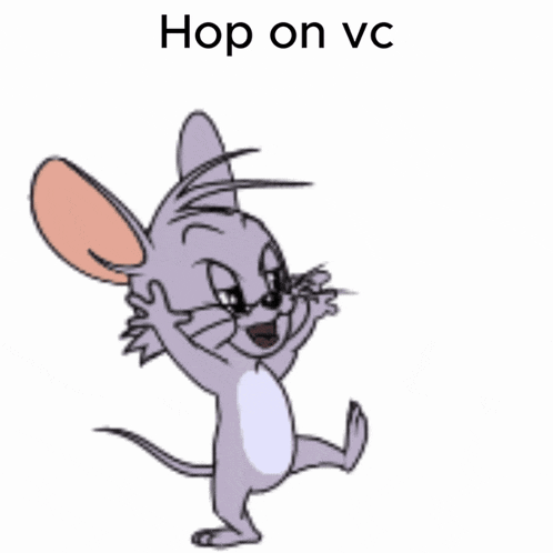 a cartoon mouse is dancing with the words hop on vc below it