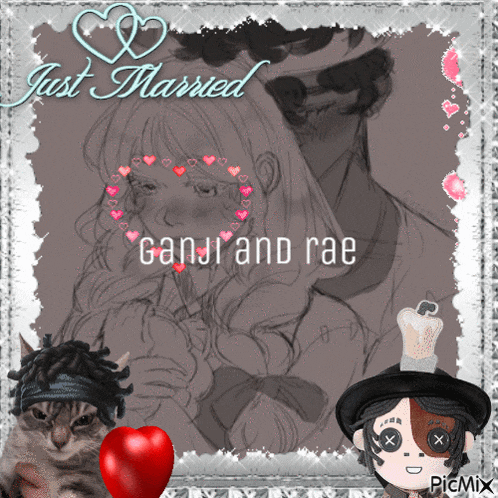 a picture of a girl and a man with the words just married