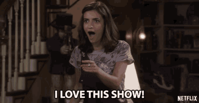 a woman says i love this show in a netflix advertisement