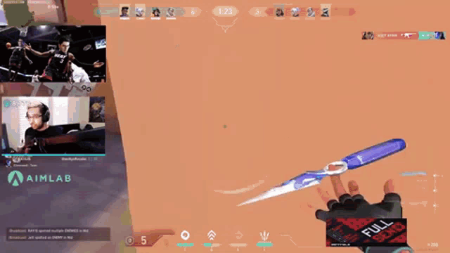 a screenshot of a video game with a knife in the foreground