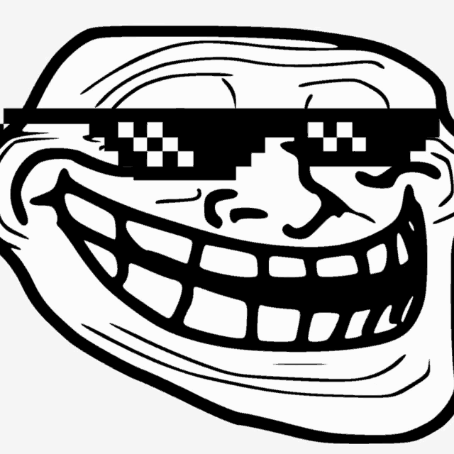 a black and white drawing of a troll wearing checkered sunglasses