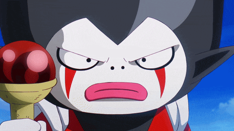 a cartoon character with an angry look on his face holding a red ball