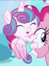 a baby pony is being held by a pinkie pie