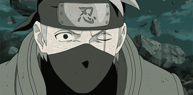 a close up of a cartoon character wearing a headband with chinese characters on it