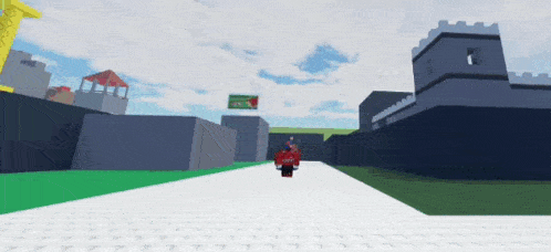 a person is walking down a road in a video game with a castle in the background .