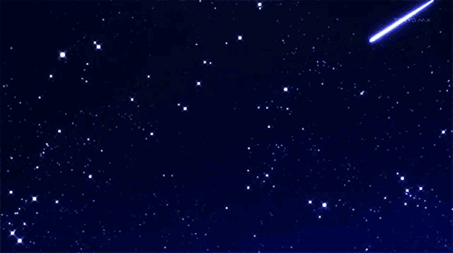 a shooting star in a dark blue sky with a x on the bottom right