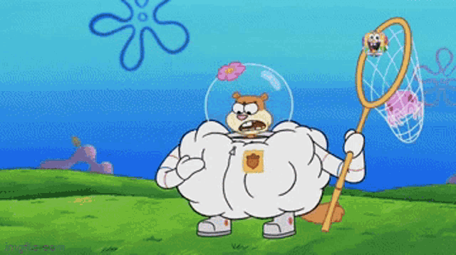 sandy cheeks from spongebob squarepants is holding a net in her hand