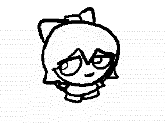 a black and white drawing of a cat with glasses and a bow on its head