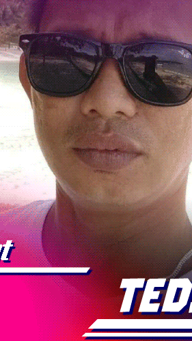 a man wearing sunglasses has the name ted on the bottom