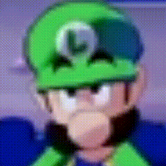 a close up of a cartoon character wearing a green hat with a l on it .