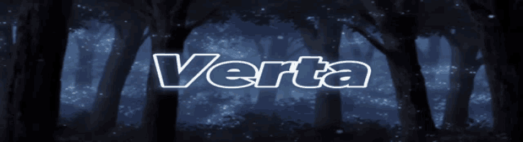 a dark forest with the word ' verta ' in white