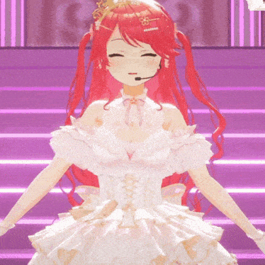 a girl with red hair is wearing a white dress and a crown