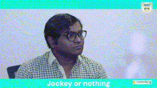 a man wearing glasses and a plaid shirt has the words jockey or nothing on the bottom
