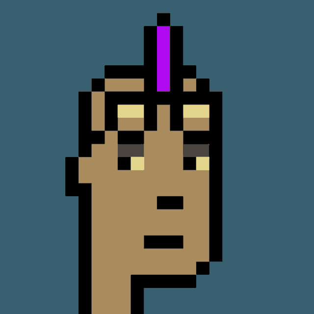 a pixel art drawing of a person with a purple horn on their head