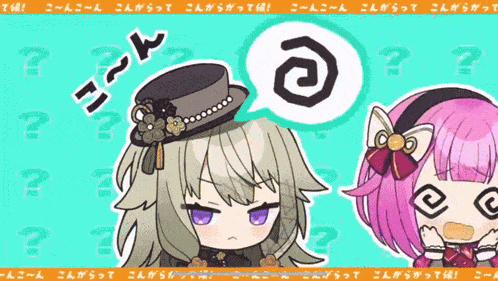 a cartoon of a girl with a hat and a speech bubble with a question mark on it