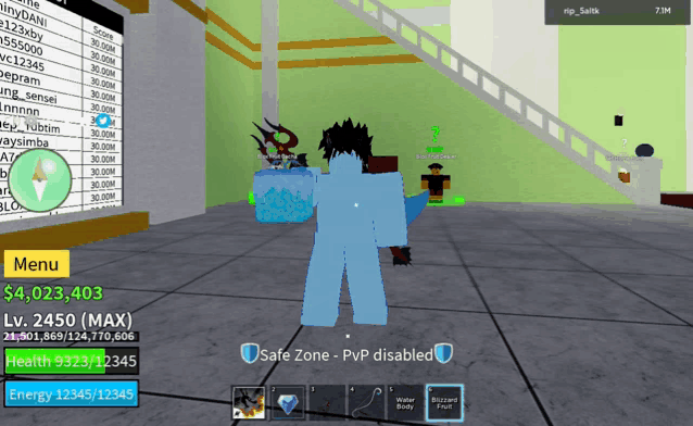 a screenshot of a video game shows a person with a blue armor