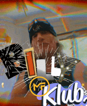 a man wearing a black beanie is surrounded by the word klub