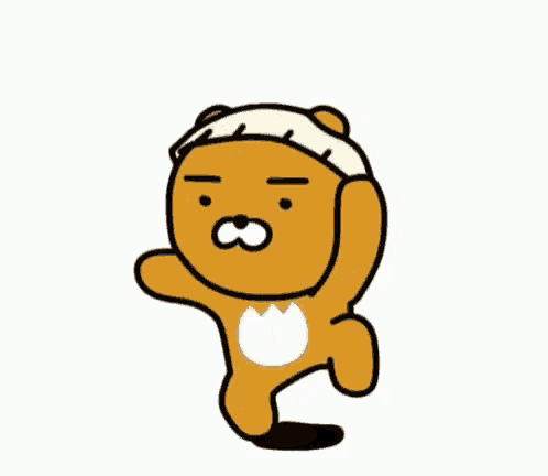 a cartoon teddy bear wearing a bandana and a hat is standing on its hind legs .