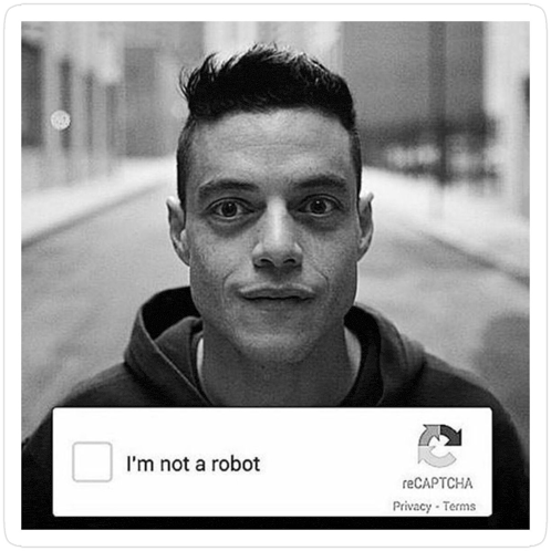 a black and white photo of a man with the words " i 'm not a robot " next to him