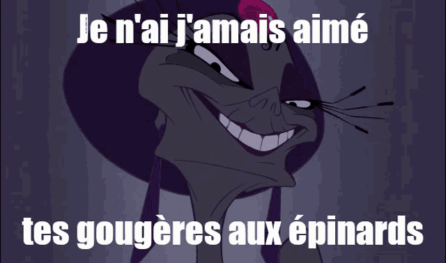 a cartoon character with the words je n'ai j'amais aimé
