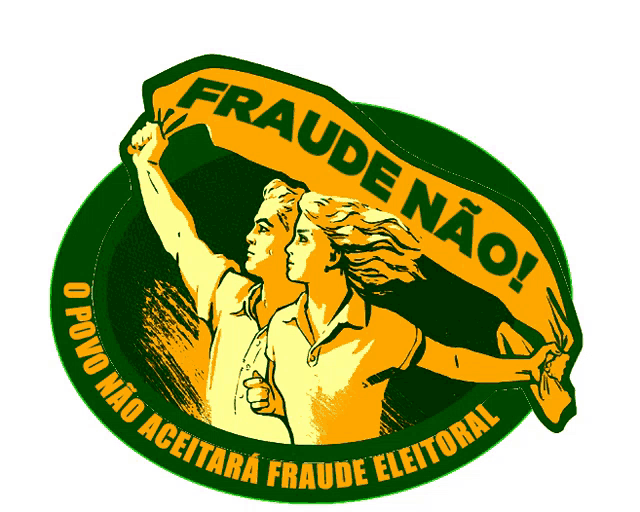 a man and a woman holding a banner that says fraude nao