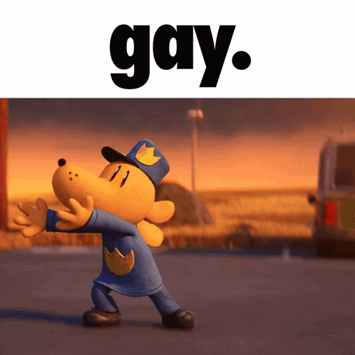 a picture of a cartoon character with the word gay above it