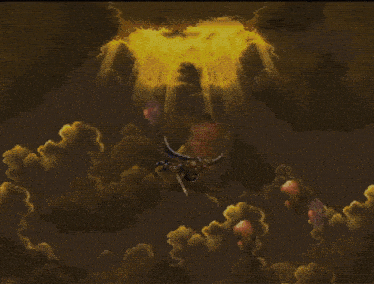 a video game scene with a statue of a man with wings on a pillar