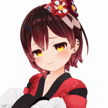 a girl with a flower in her hair is wearing a red kimono