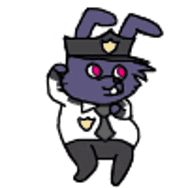 a cartoon bunny wearing a police hat and tie is dancing .