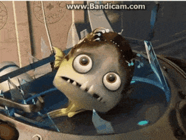 a cartoon character is sitting in a car and the website www.bandicam.com is visible in the corner