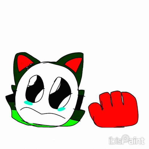 a cartoon drawing of a cat with a crying face